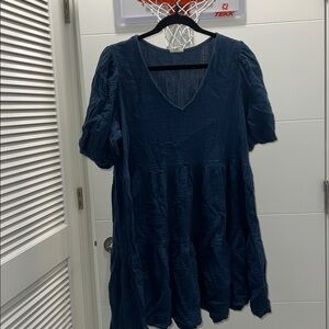 Cute navy puff sleeve tiered mini dress